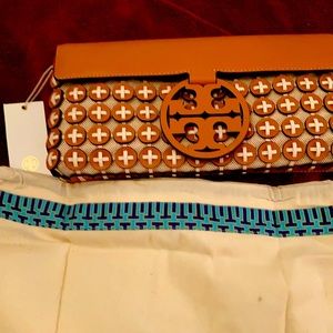 Tory Burch leather chain mail clutch